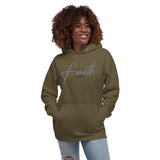 Woman Wearing A Green Faith Hoodie