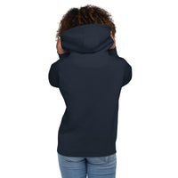 Back View Of A Woman Wearing A Navy Faith Hoodie