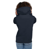 Back View Of A Woman Wearing A Navy Faith Hoodie