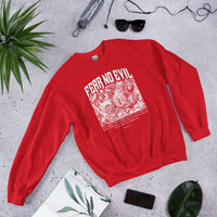 Front View Of A Fear No Evil Sweatshirt In Red