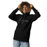 Woman Wearing A Black Forgive Hoodie