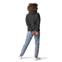 Back View Of A Woman Wearing A Charcoal Heather Forgive Hoodie
