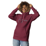 Woman Wearing A Maroon Forgive Hoodie