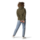 Back View Of A Woman Wearing A Military Green Forgive Hoodie