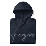 Navy Forgive Hoodie Close Up