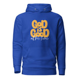 Front View Of A God Is Good All The Time Hoodie In Royal Blue