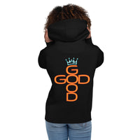 Woman Wearing A God Is Good Hoodie In Black
