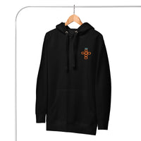 Front View Of A God Is Good Hoodie On Hanger In Black