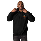 Man Wearing A Black God Is Good Hoodie, Front View