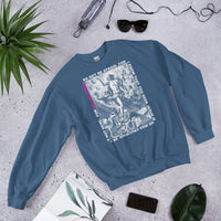 Front View Of A He Has Risen Sweatshirt In Indigo Blue