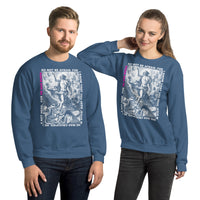 A Couple Wearing He Has Risen Sweatshirt In Indigo Blue