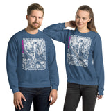 A Couple Wearing He Has Risen Sweatshirt In Indigo Blue