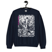 He Has Risen Sweatshirt In Navy On Hanger, Front View
