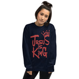 Woman Wearing A Navy Jesus Is King Sweatshirt