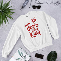 Front View Of A White Jesus Is King Sweatshirt