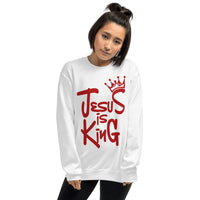 Woman Wearing A White Jesus Is King Sweatshirt