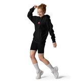 Woman Wearing A Black Jesus Loves You Hoodie, Front View