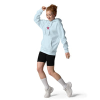 Woman Wearing A Jesus Loves You Hoodie In Sky Blue, Front View