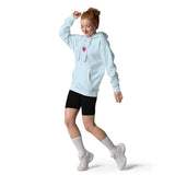 Woman Wearing A Jesus Loves You Hoodie In Sky Blue, Front View