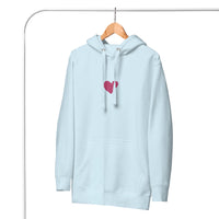 Front View Of A Jesus Loves You Hoodie In Sky Blue On Hanger