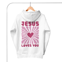 Jesus Loves You Hoodie In White On Hanger