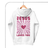 Jesus Loves You Hoodie In White On Hanger