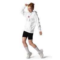Woman Wearing A White Jesus Loves You Hoodie, Front View
