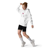 Woman Wearing A White Jesus Loves You Hoodie, Front View