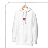 Front View Of A White Jesus Loves You Hoodie On Hanger