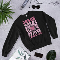 Front View Of A Black Jesus Loves You Sweatshirt