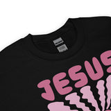 Close Up Of A Jesus Loves You Sweatshirt In Black