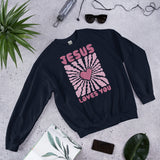 Front View Of A Jesus Loves You Sweatshirt In Navy