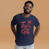 Man Wearing A Navy Jesus Is King T-shirt