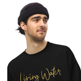 Man Wearing A Black Living Water Eternal Life Sweatshirt, Front View