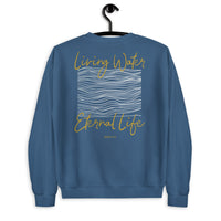 Living Water Eternal Life Sweatshirt In Indigo Blue On Hanger