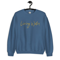 Front View Of A Living Water Eternal Life Sweatshirt Indigo Blue On Hanger