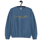 Front View Of A Living Water Eternal Life Sweatshirt Indigo Blue On Hanger