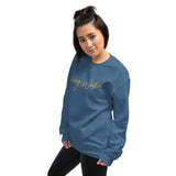 Woman Wearing A Living Water Eternal Life Sweatshirt In Indigo Blue, Front View