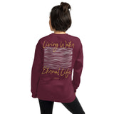 Woman Wearing A Maroon Living Water Eternal Life Sweatshirt 