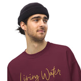 Man Wearing A Maroon Living Water Eternal Life Sweatshirt, Front View