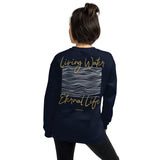 Woman Wearing A Navy Living Water Eternal Life Sweatshirt 