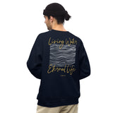 Man Wearing A Navy Living Water Eternal Life Sweatshirt 
