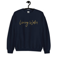 Front View Of A Navy Living Water Eternal Life Sweatshirt On Hanger