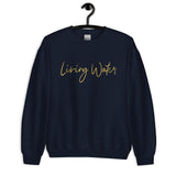 Front View Of A Navy Living Water Eternal Life Sweatshirt On Hanger