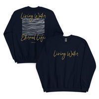 Back And Front View Of A Living Water Eternal Life Sweatshirt In Navy