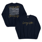 Back And Front View Of A Living Water Eternal Life Sweatshirt In Navy