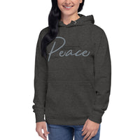 Woman Wearing A Grey Peace Hoodie