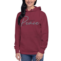 Woman Wearing A Red Peace Hoodie