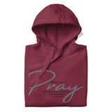 Maroon Pray Hoodie Close Up