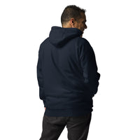 Back View Of A Man Wearing A Navy Pray Hoodie